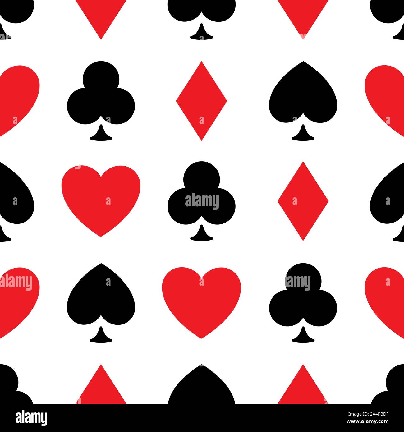 Nahtlose Muster Hintergrund von poker Anzüge - Herz, Kreuz, Pik und Karo - in den Zeilen auf weißem Hintergrund angeordnet. Kasino, das Thema vect Stock Vektor