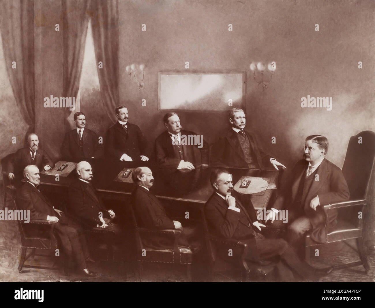 Us-Präsident Theodore Roosevelt mit seinem Kabinett Mitglieder in Cabinet, Washington, D.C., USA, Foto: Georg Prinz, 11. Mai 1907 Stockfoto