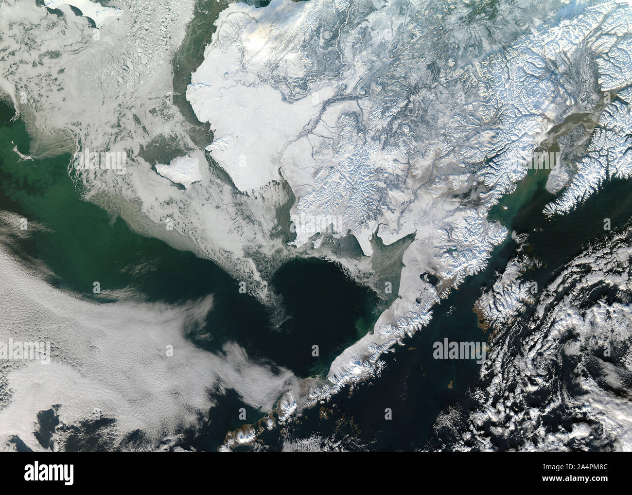 Satellitenansicht von Alaska, Winter, Januar 12, 2011, 438 Meilen über der Erde, das die NASA/Jeff Schmaltz/DPA Stockfoto