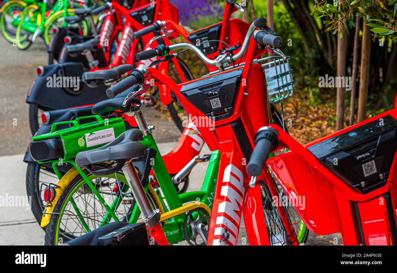 SEATTLE, Washington - Juli 4, 2019: Logging war Seattle's erste große Industrie, aber das ist seit langem durch die Schifffahrt, Tourismus, Technik ersetzt worden, und Stockfoto