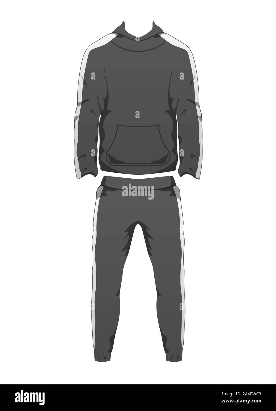 Herren Sport Outfit Anzug Vorlage, Laufen Gym Sportbekleidung, Trainingsanzug Fitness Hoody und Hosen für den Winter. Lange Männlich sport Bekleidung für Ausbildung, ausführen. Vektor isoliert Design auf weißem Hintergrund. Stock Vektor