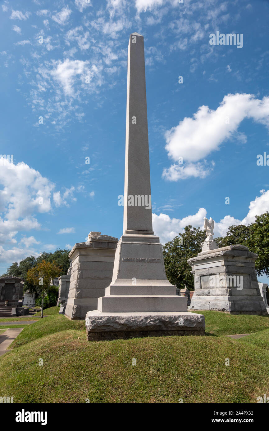 Metairie Cemetery New Orleans. Kenotaph von Angèle Marie Langles 105 La. 39. Stockfoto