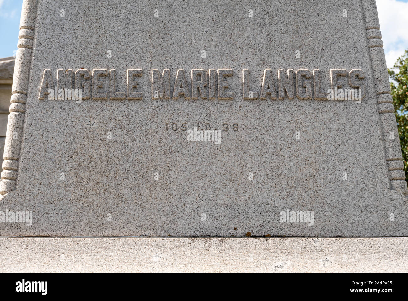 Metairie Cemetery New Orleans. Kenotaph von Angèle Marie Langles 105 La. 39. Stockfoto