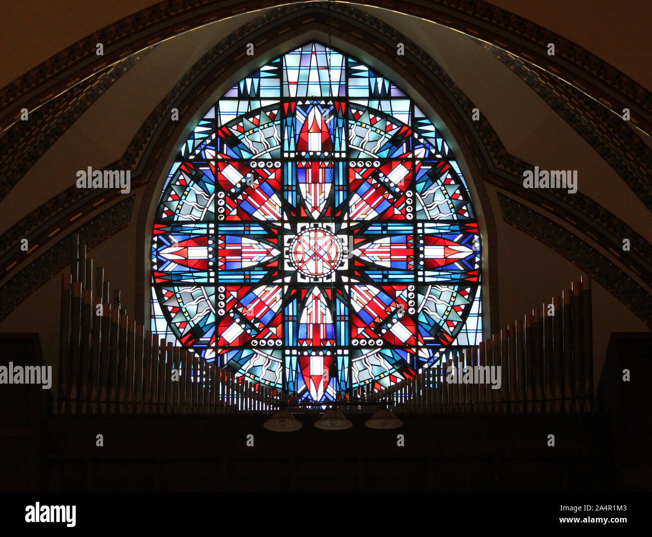 Stain Glass Fenster in der Kathedrale in Dyersvile, Iowa Stockfoto