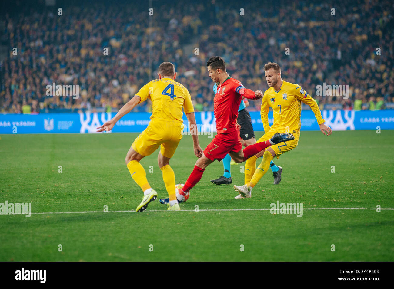 Kiew, Ukraine - Oktober 14, 2019: Cristiano Ronaldo während dem Spiel der Qualifikation EURO 2020. Stockfoto