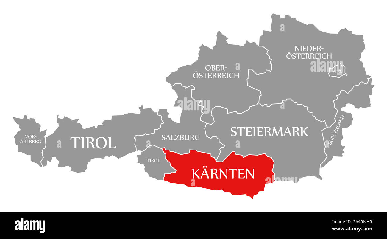 Kärnten in Rot hervorgehoben Karte von Österreich Stockfoto