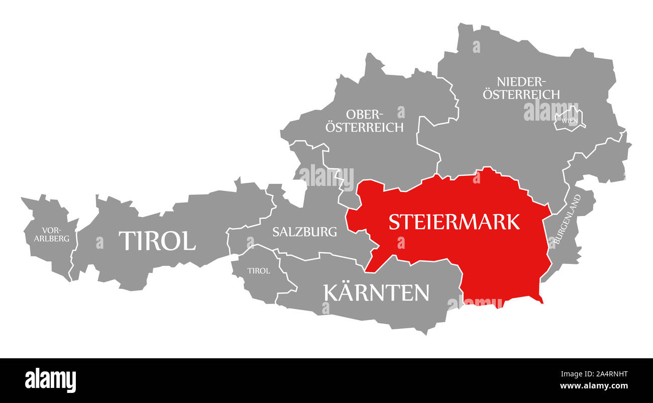 Steiermark in Rot hervorgehoben Karte von Österreich Stockfotografie - Alamy