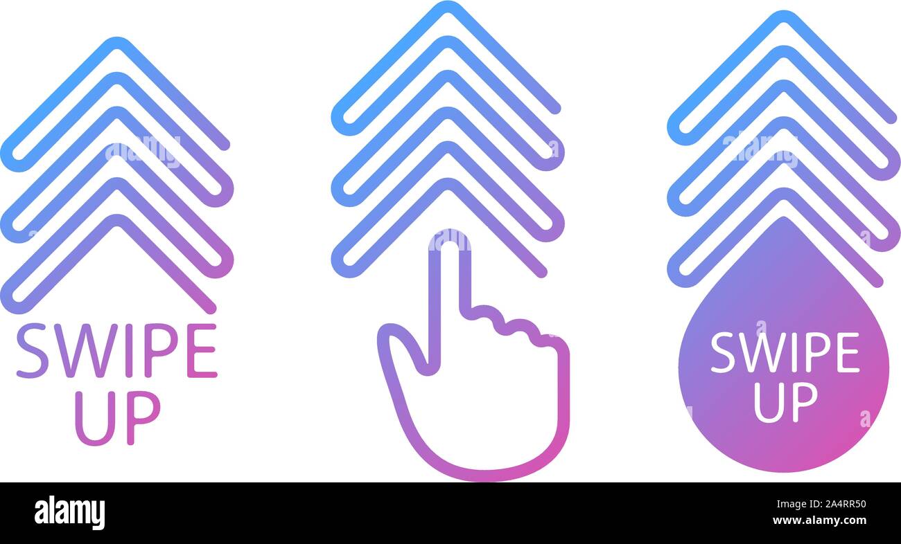Nach oben streichen, von Schaltflächen für soziale Medien gesetzt. Pfeil Web Icon für Werbung und Marketing in Social Media Software. Blättern nach oben streichen. Einfache lineare Stock Vektor