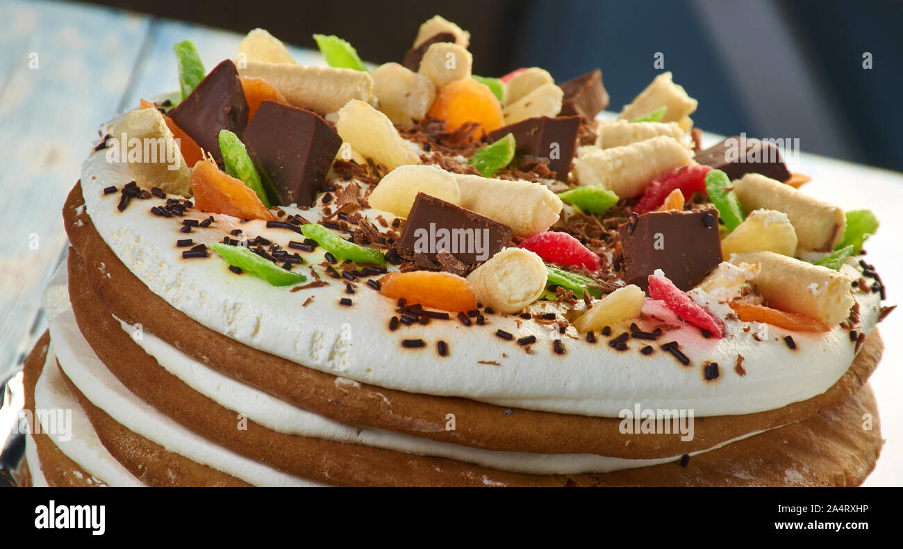 Estnische Layered Honig Kuchen, Süßes Dessert, Gebäck close up Stockfoto