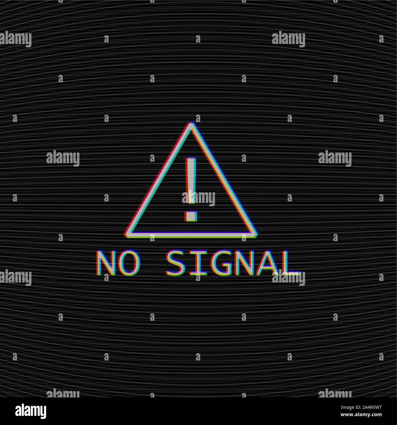 Glitch Hintergrund mit tv Rauschen Textur. Kein Signal label und Aufmerksamkeit Anmelden dreieckige Rahmen. Einmischung in die Luft. Stock Vektor