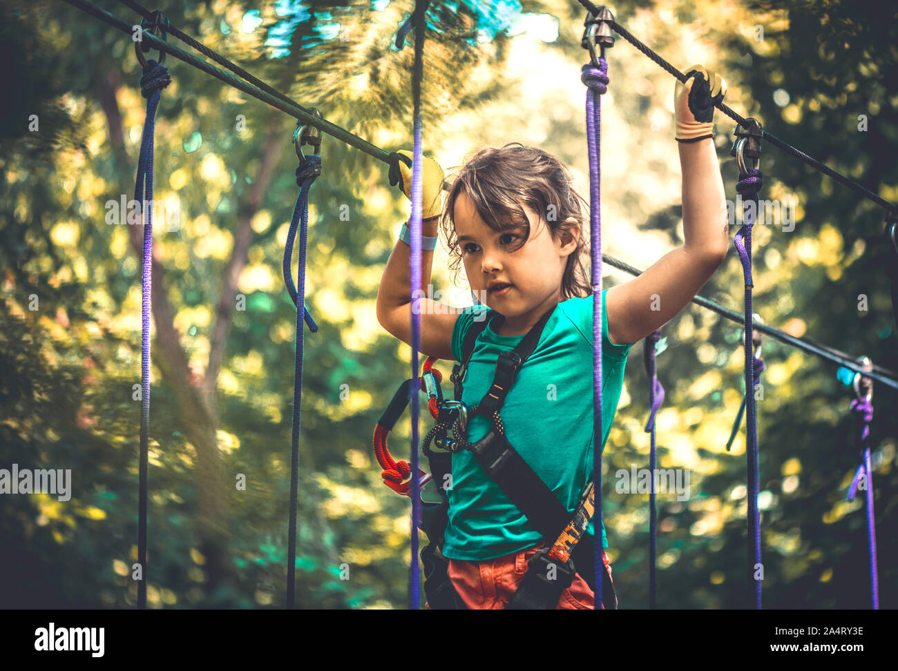 Kleine Mädchen in den Adventure Park im Sommer Stockfoto