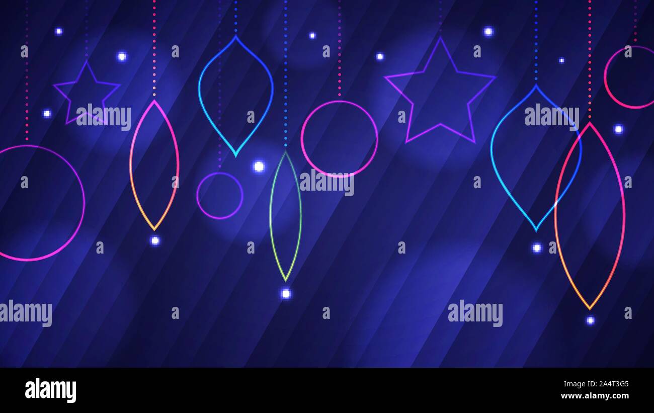 Christbaumschmuck hellen Hintergrund. Vector Illustration der abstrakten leuchtende Neon farbigen Urlaub Dekorationen über blau Hintergrund für die de Stock Vektor