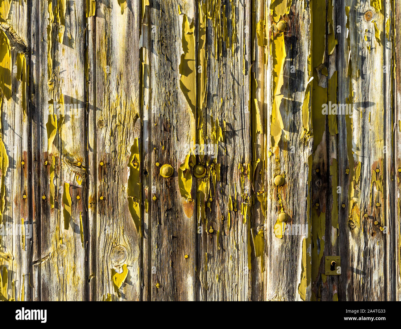 Abblätternde Farbe auf alte Tür - Le Petit Pressigny, Frankreich. Stockfoto