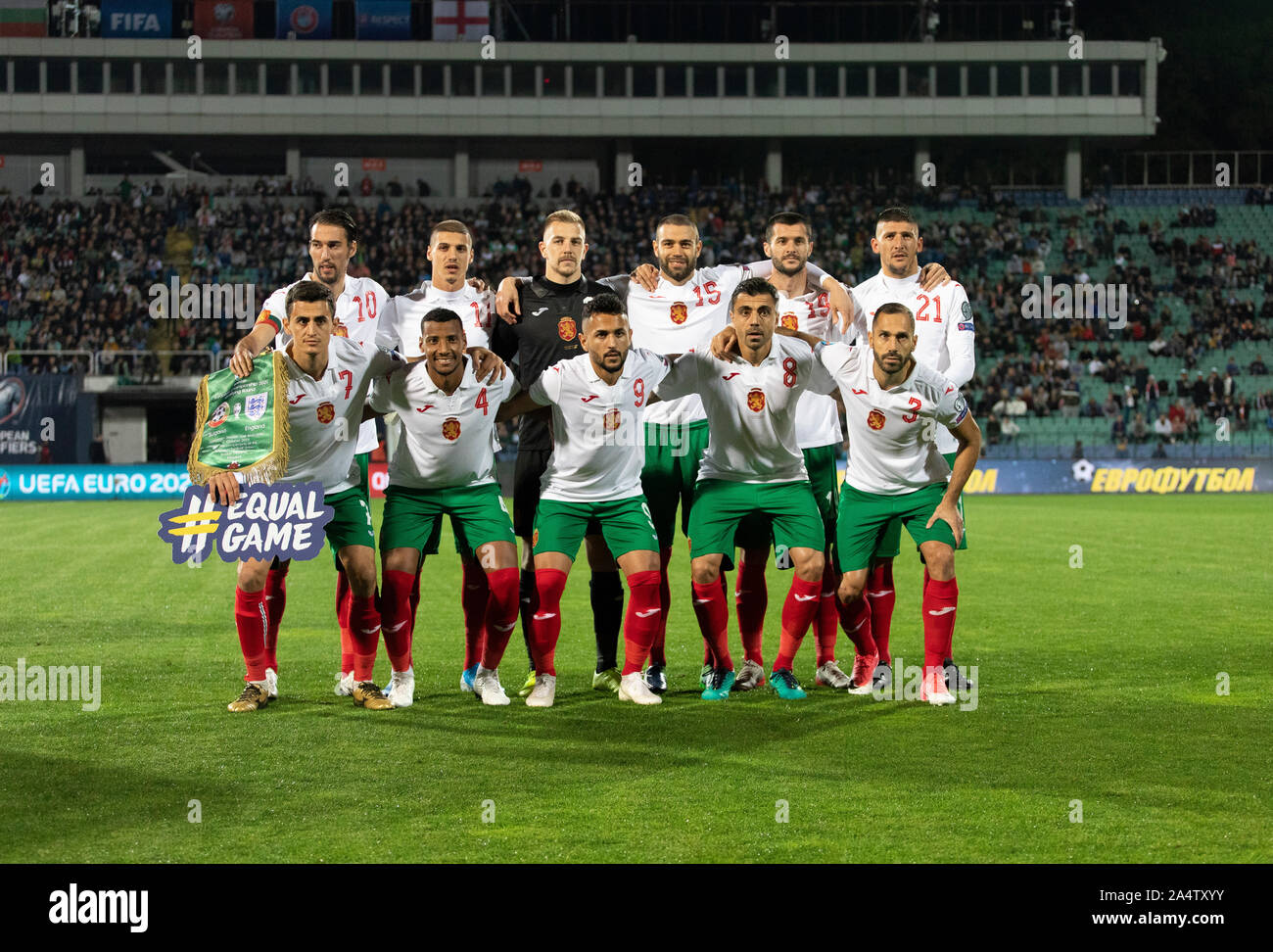 Sofia, Bulgarien - 14. Oktober 2019: Die bulgarische Nationalmannschaft vor Qualifikation Fußballspiel bei der Euro 2020 zwischen Bulgarien und Engla Stockfoto