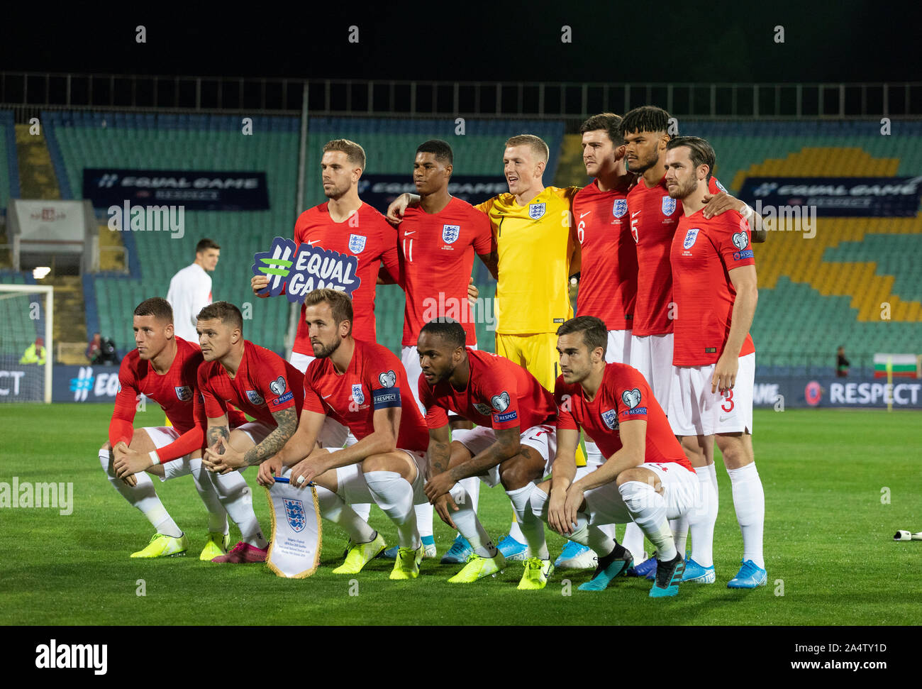 Sofia, Bulgarien - 14. Oktober 2019: England National Football Team vor Qualifikation Fußballspiel bei der Euro 2020 zwischen Bulgarien und England Stockfoto