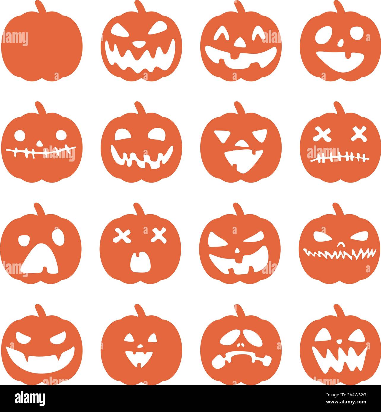 Satz von Halloween Kürbisse mit lustigen Gesichtern. Minimal Style Kürbis Sammlung. Herbstferien Vector Illustration Stock Vektor