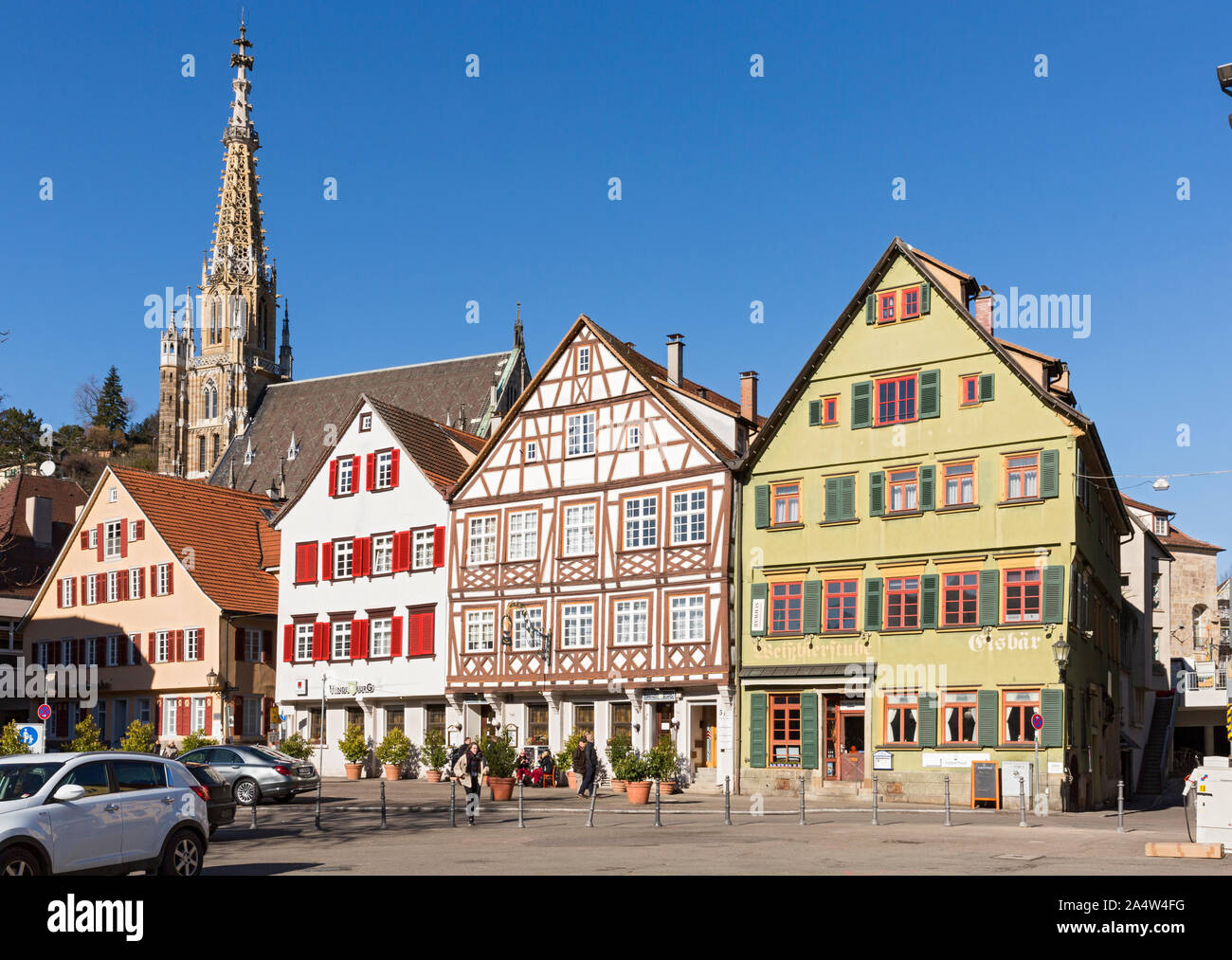 Marktplatz, Esslingen am Neckar, Hauszeile, Kirche Stockfoto