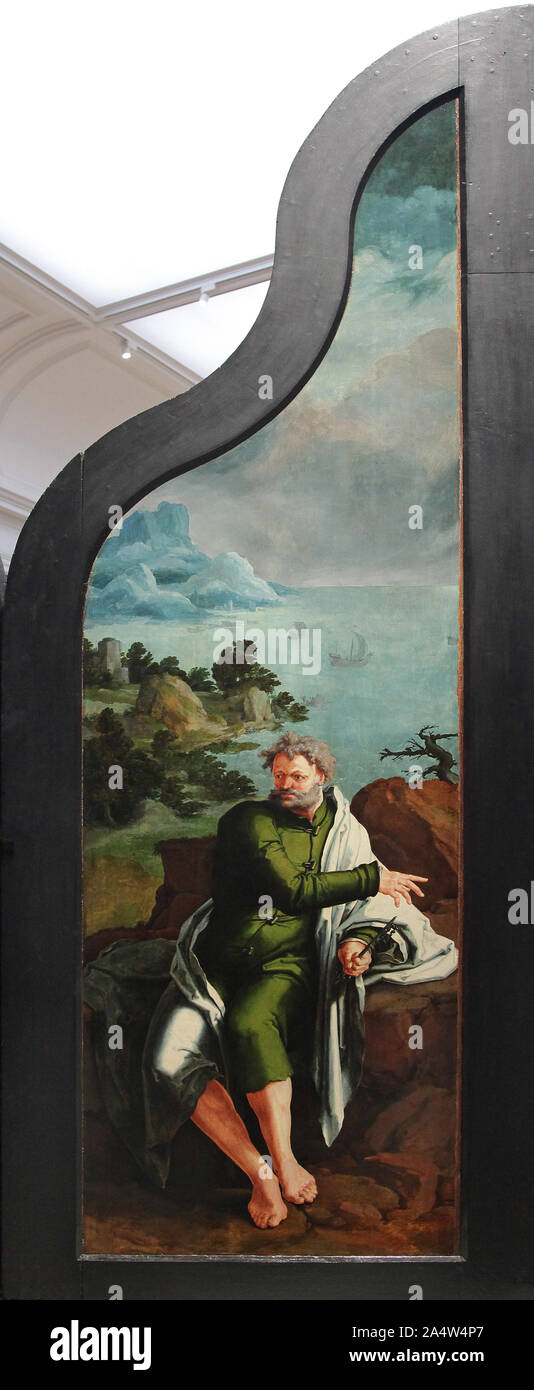 Apostel Petrus mit einem Schlüssel in seinem handl. Außenseite aus dem letzten Urteil 1526-1527 Triptychon von Lucas van Leyden 1494-1533 Stockfoto