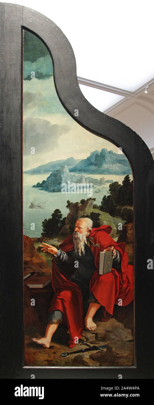Apostel Paulus mit roten Mantel, ein Buch in der Hand, ein Schwert zu seinen Füßen. Außenseite aus dem letzten Urteil 1526-1527 Triptychon von Lucas van Leyden 1494-1533 Stockfoto