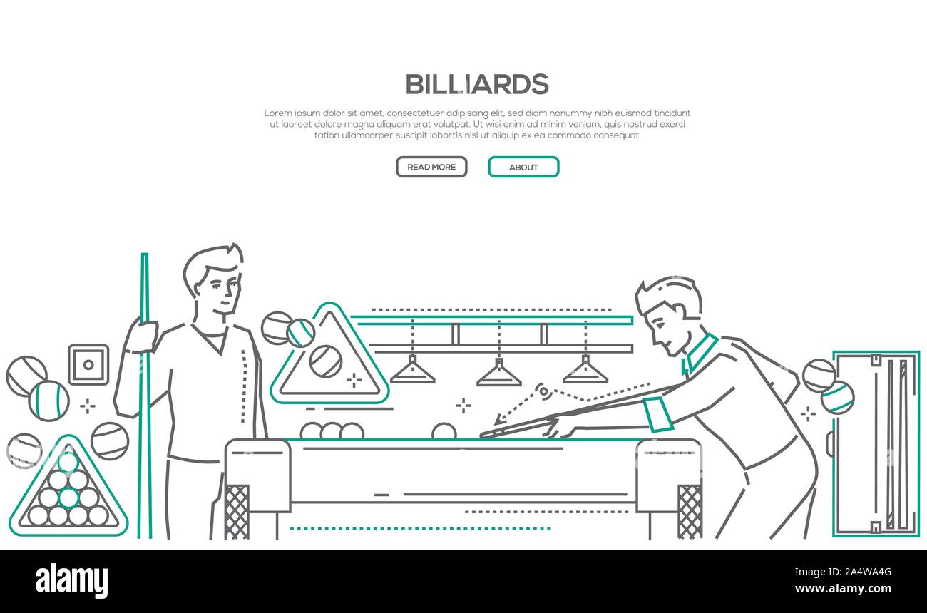 Billard Spiel linear landing page vector Template Stock Vektor