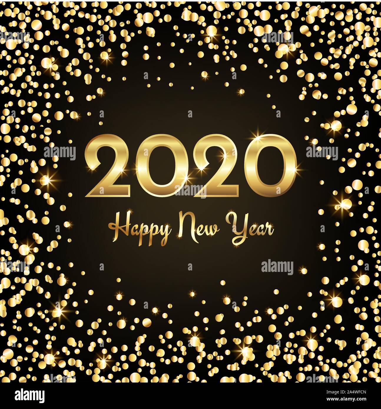 2020 Frohes neues Jahr herzlichen Glückwunsch mit Gold funkelt und Text Stock Vektor