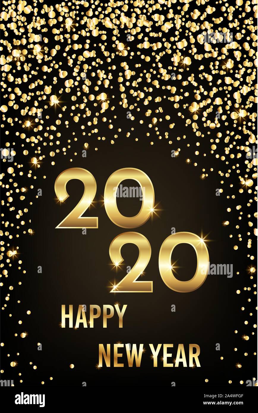 2020 Frohes neues Jahr herzlichen Glückwunsch mit Gold funkelt und Text Stock Vektor