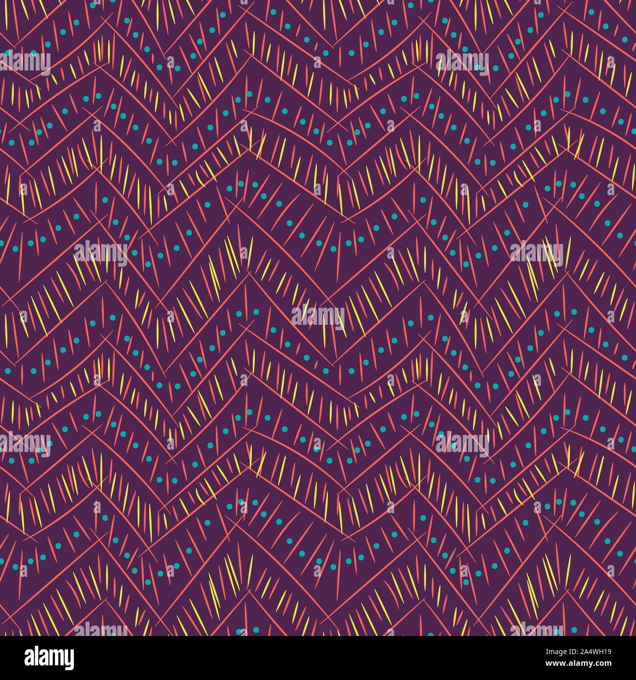 Die nahtlose Vektor Zick-Zack-Muster mit doodlelines auf lila Hintergrund Stock Vektor