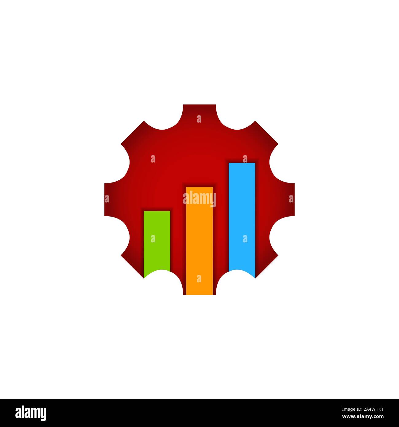 Wirtschaft Finanzen Logo Design Vector. Logo mit graph Bar und Pfeil in cog Gang Stock Vektor