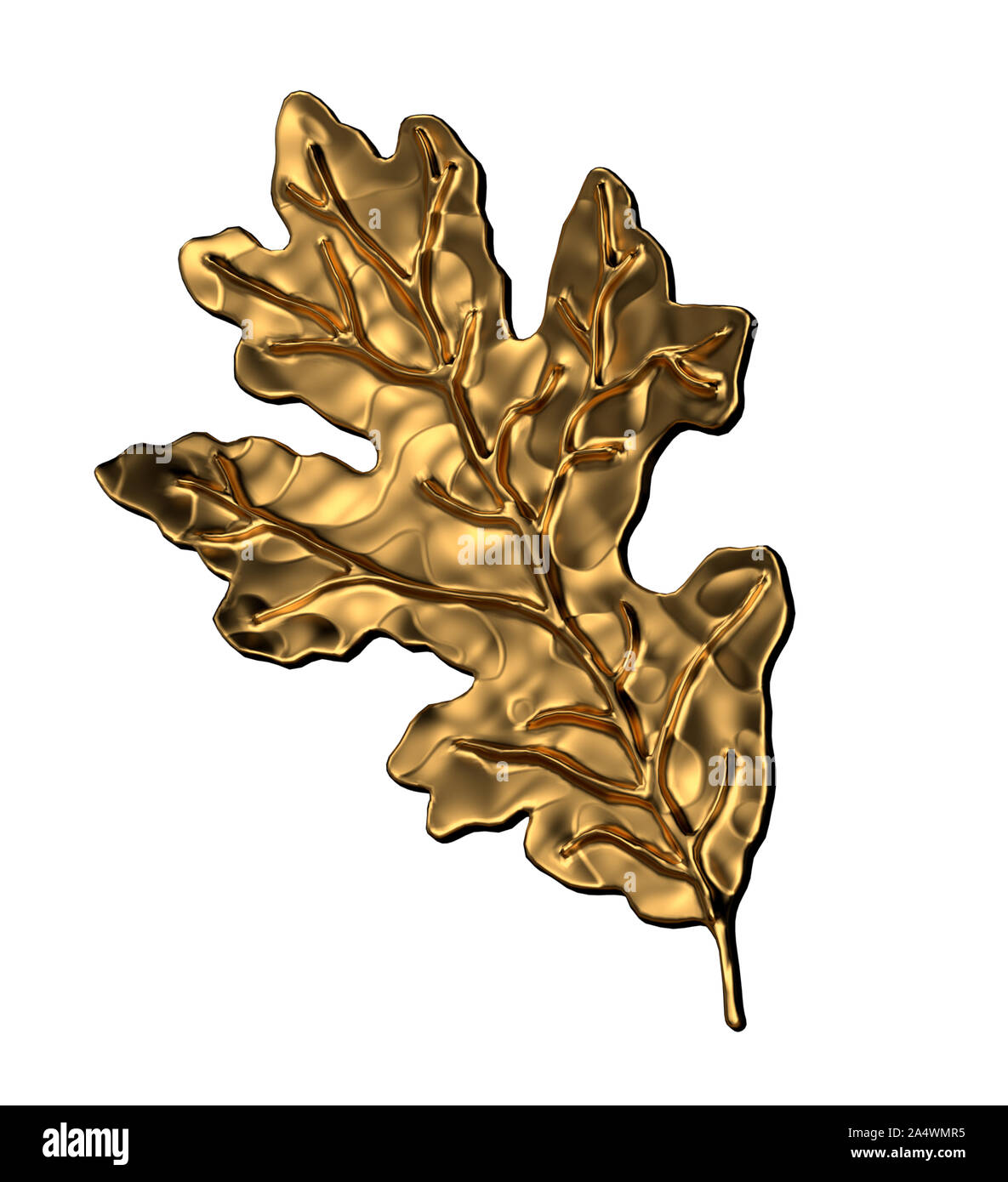 Golden Leaf metaloak auf einem weißen Hintergrund, 3D-Rendering Stockfoto