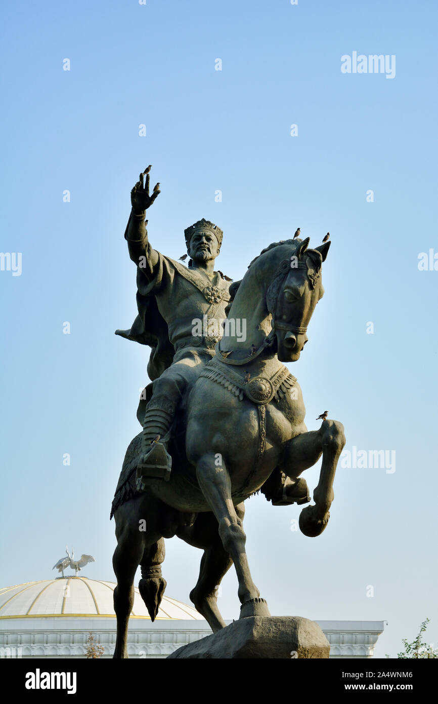 Statue von Amir Timur (Tamerlane, 1336-1405). Er war der Gründer des Timurid Empire in Zentralasien und wurde zum ersten Herrscher im timurid Dynasten Stockfoto