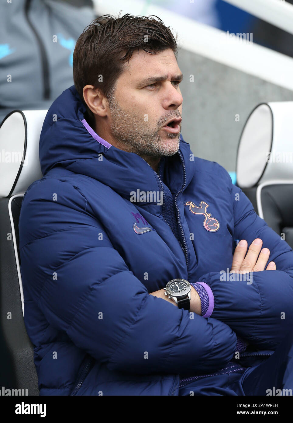 Tottenham Manager Mauricio Pochettino während der Englischen Premier League Fußball Match zwischen Brighton & Hove Albion und Tottenham Hotspur an der Amex Stadion in Brighton, Großbritannien, 5. Oktober 2019 EDITORIAL NUR VERWENDEN. Keine Verwendung mit nicht autorisierten Audio-, Video-, Daten-, Spielpläne, Verein/liga Logos oder "live" Dienstleistungen. On-line-in-Match mit 120 Bildern beschränkt, kein Video-Emulation. Keine Verwendung in Wetten, Spiele oder einzelne Verein/Liga/player Publikationen. Stockfoto