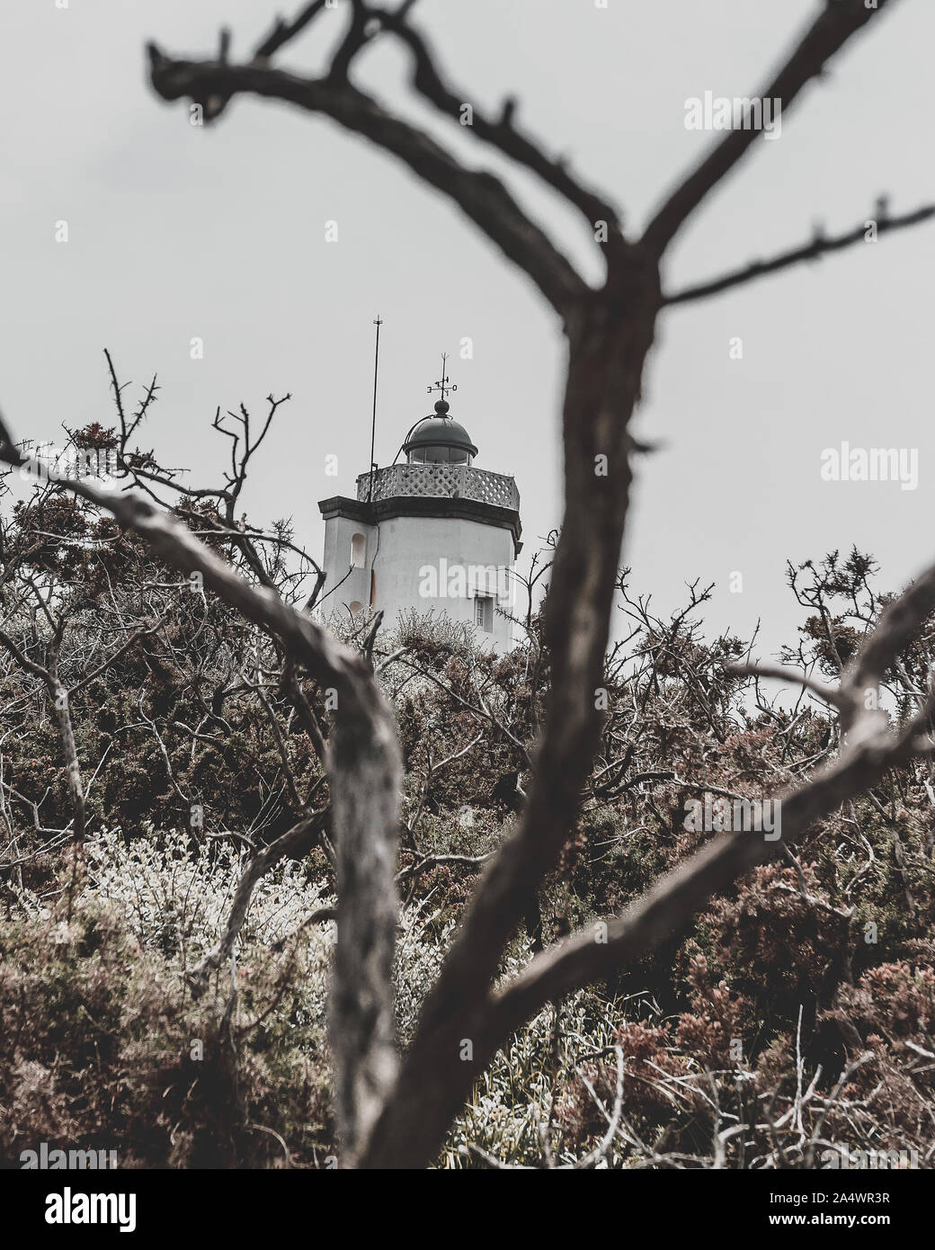 Kleinen weißen Leuchtturm an der Küste für ein paar Tage, an der galizischen Küste von Mera in A Coruña. Stockfoto Kleinen weißen Leuchtturm an der Küste für ein paar Tage, an der galizischen Küste von Mera in A Coruña. Stockfoto