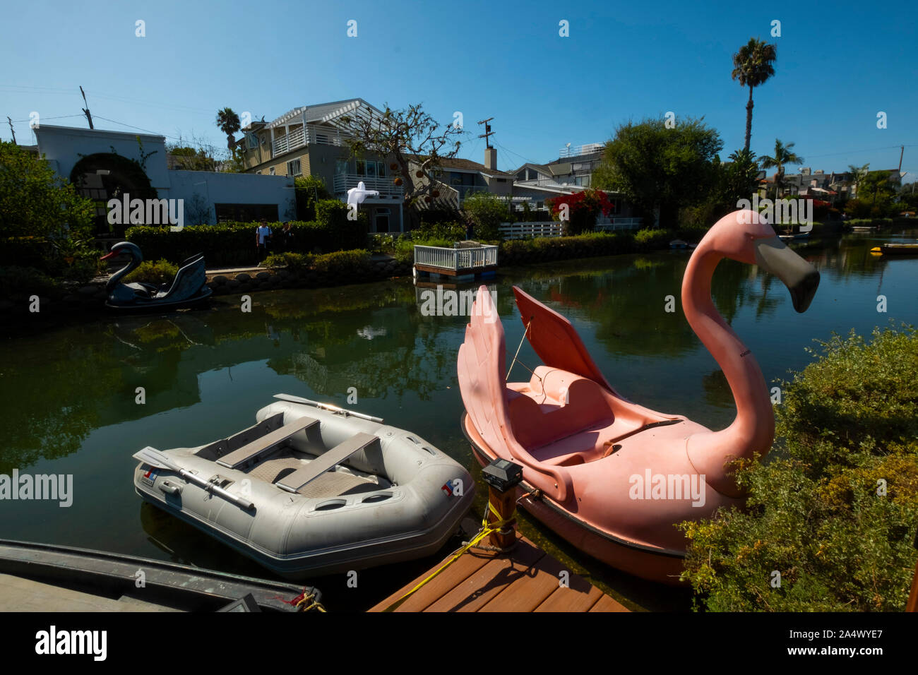 Booten in den Grachten, Venice Beach, Los Angeles, Kalifornien, USA Stockfoto