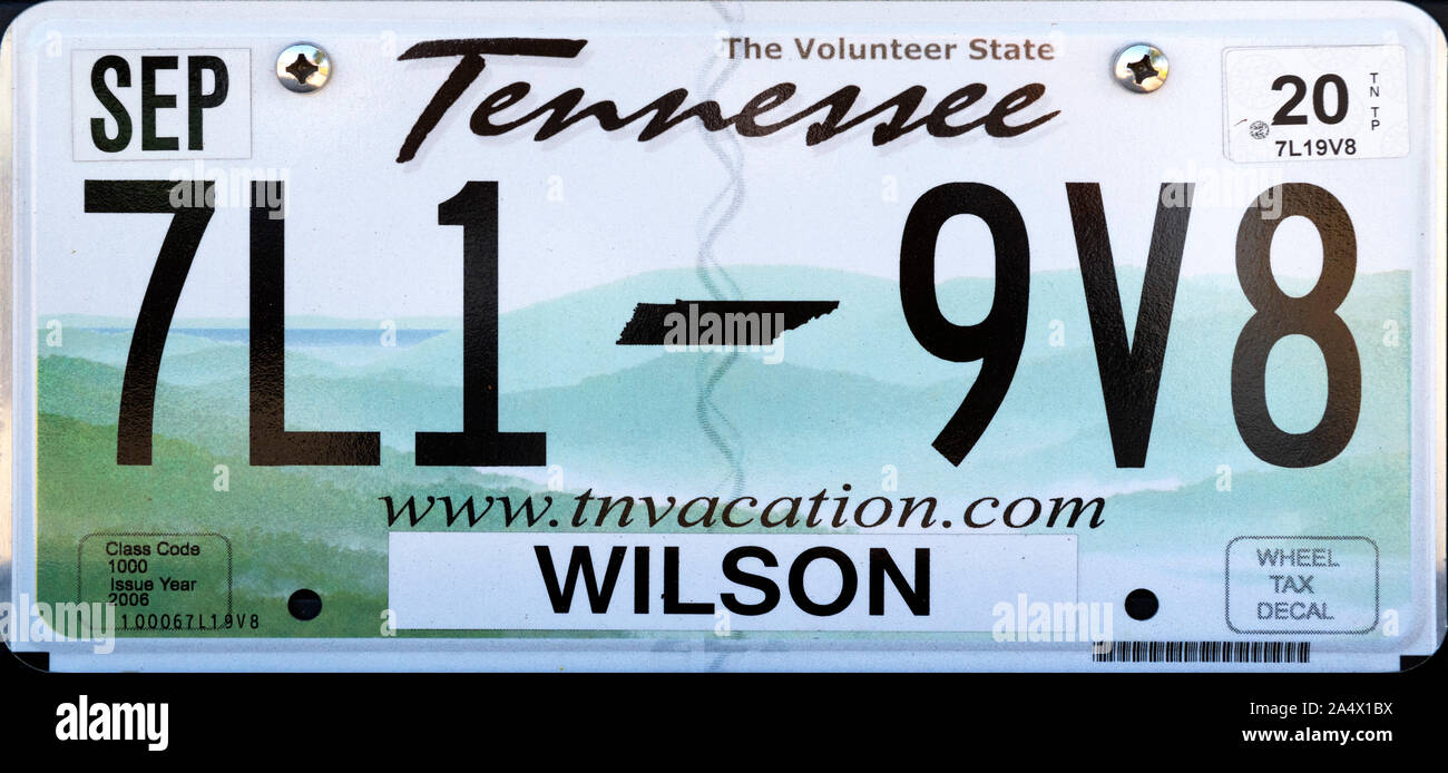 Tennessee Nummernschild, USA Stockfoto