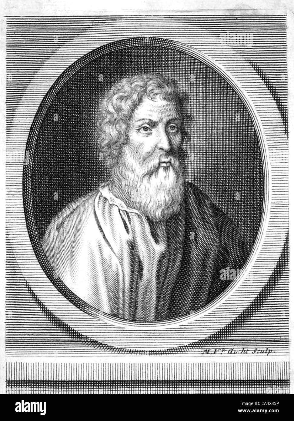 Hippokrates (c 460-370 v. Chr.), griechischer Arzt, der in einem aus dem 18. Jahrhundert Gravur Stockfoto