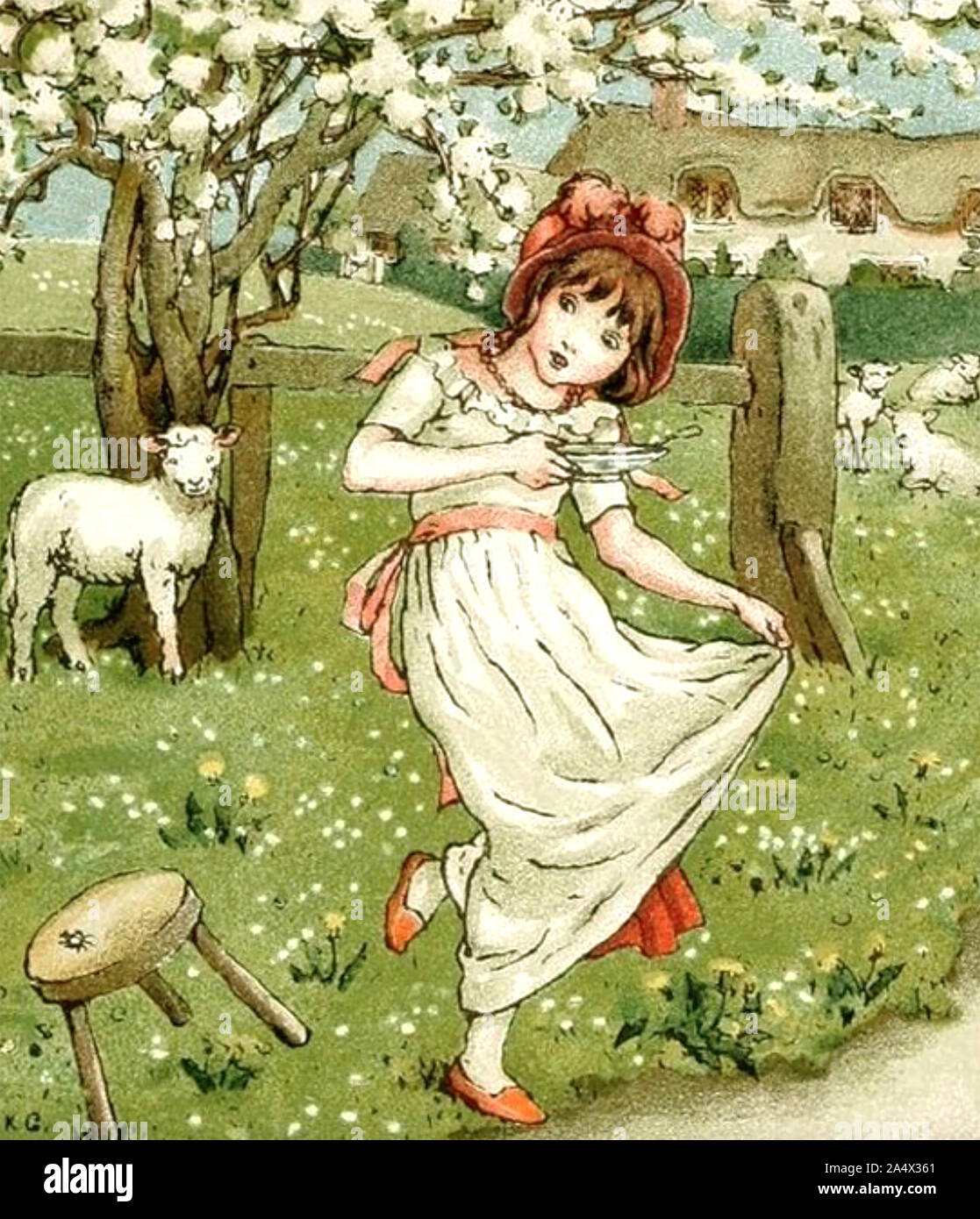 KATE GREENAWAY (1846-1901), englischer Künstler und Schriftsteller. Herr Illustration für Little Miss Muffet. Stockfoto