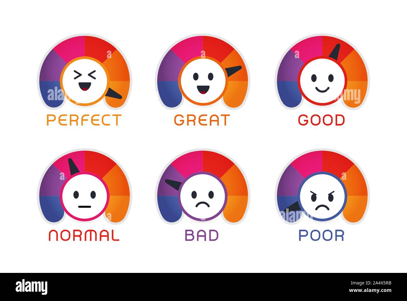 Die Zufriedenheit der Anwender emoji Flachbild Vektorgrafiken eingestellt Stock Vektor