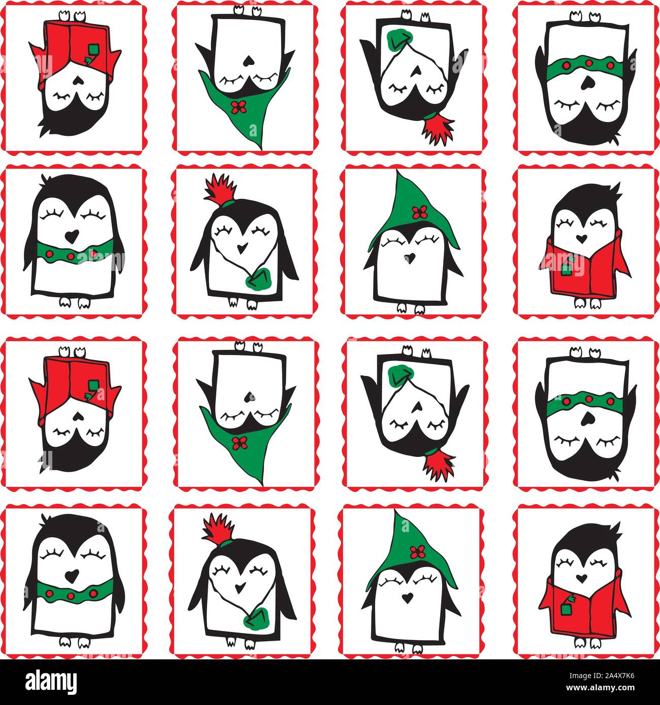 Vektor hand Zeichnung Pinguine. Doodle Charakter Abbildung. Cooles Design Elemente, ideal für Drucke, Muster für Kinder Schlafzimmer, Buch, Zeitschrift. W Stock Vektor