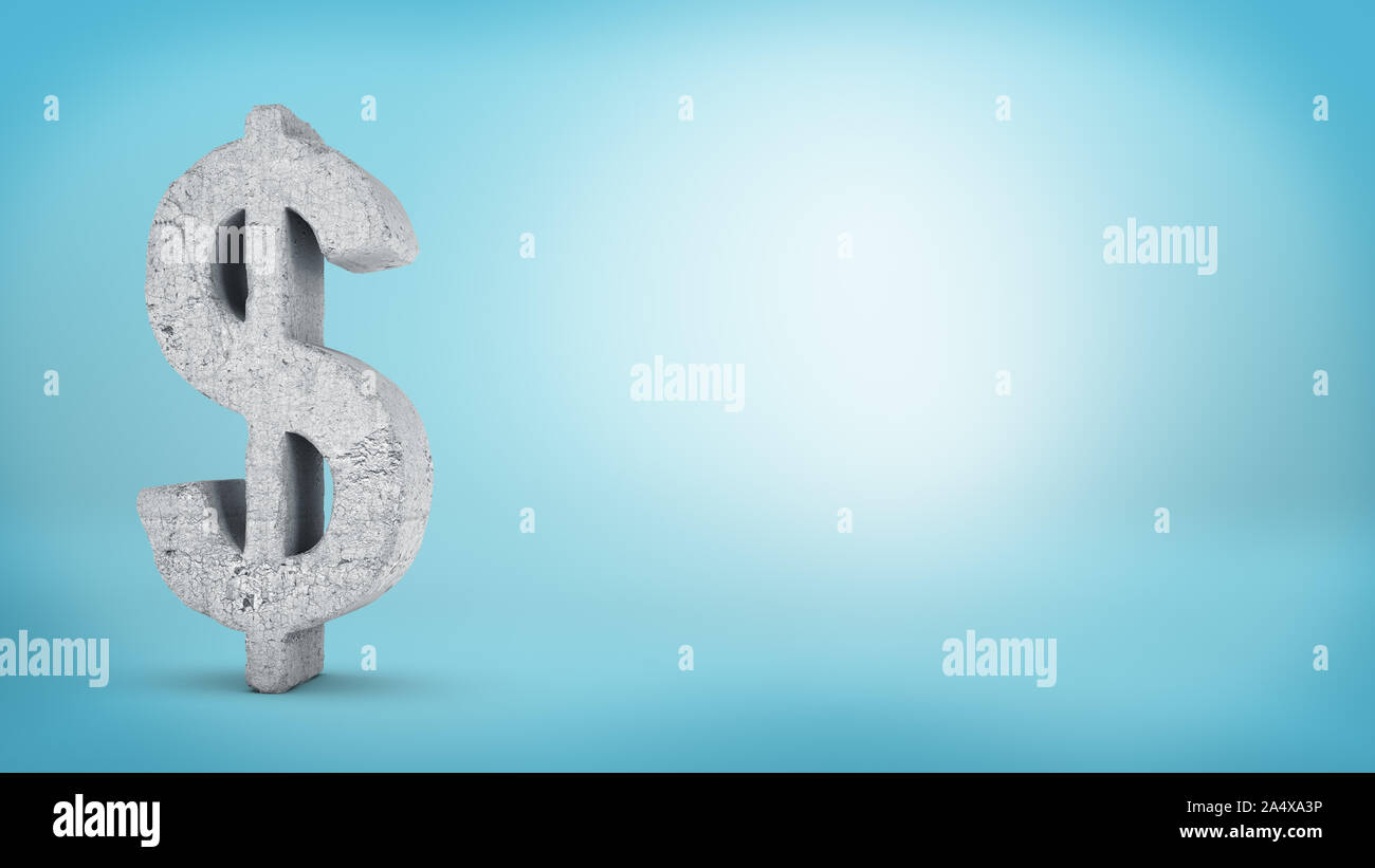3D-Rendering eines großen konkrete Dollarzeichen mit groben Textur steht in der Linken einen blauen Hintergrund. Stockfoto