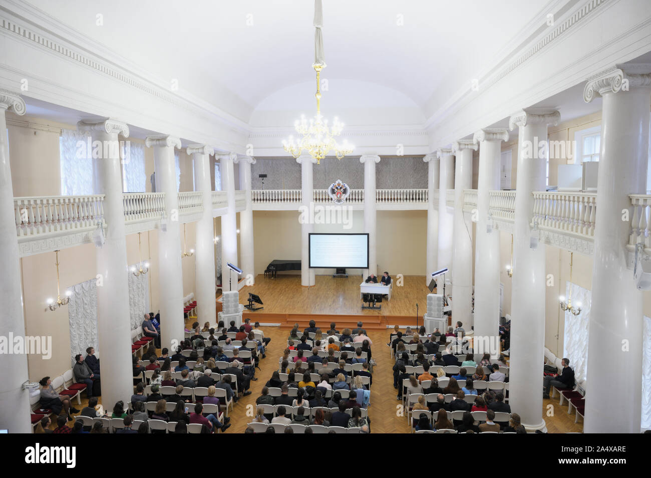 Öffentlicher Vortrag von Nobelpreisträger in Chemie Thomas Lindahl an der Universität St. Petersburg, Russland Stockfoto