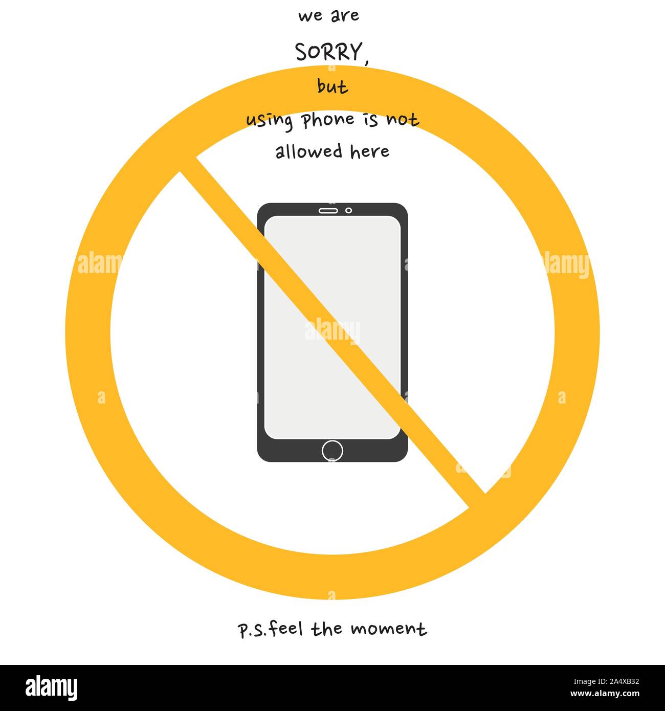 Vektor höflich nicht erlaubt Zeichen auf weißem Hintergrund mit gelben Kreis. Abbildung: im Café, Restaurant. Stock Vektor
