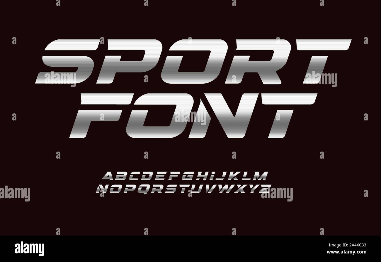 Sport Font mit Chrom Textur. Trendy Buchstaben Design für Sport, Automobil, Auto Moto speed Rennen und andere dynamische Szene. Vektor bold cursive Font. Stock Vektor