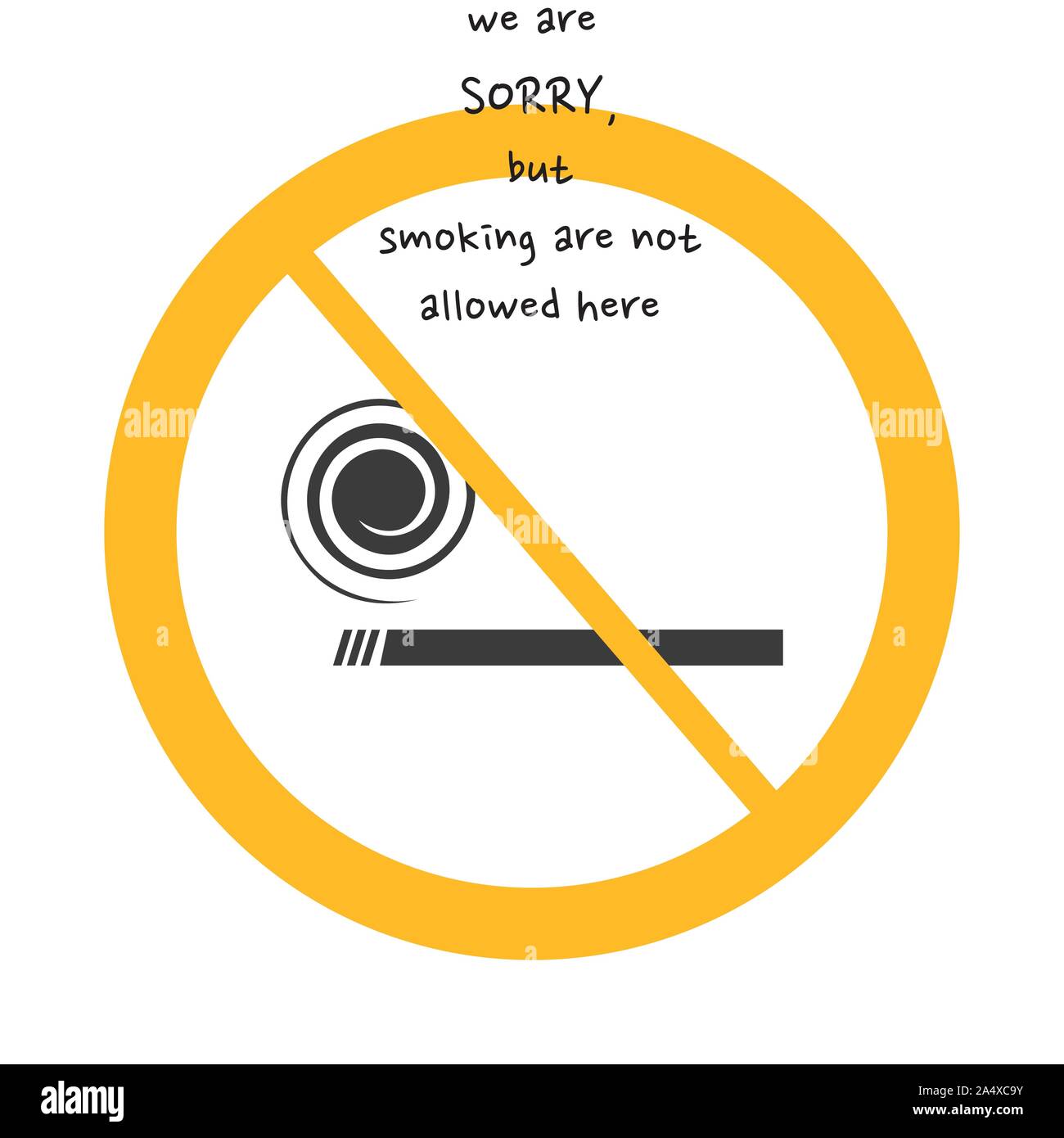 Vektor höflich nicht erlaubt Zeichen auf weißem Hintergrund mit gelben Kreis. Abbildung: im Café, Restaurant. Stock Vektor