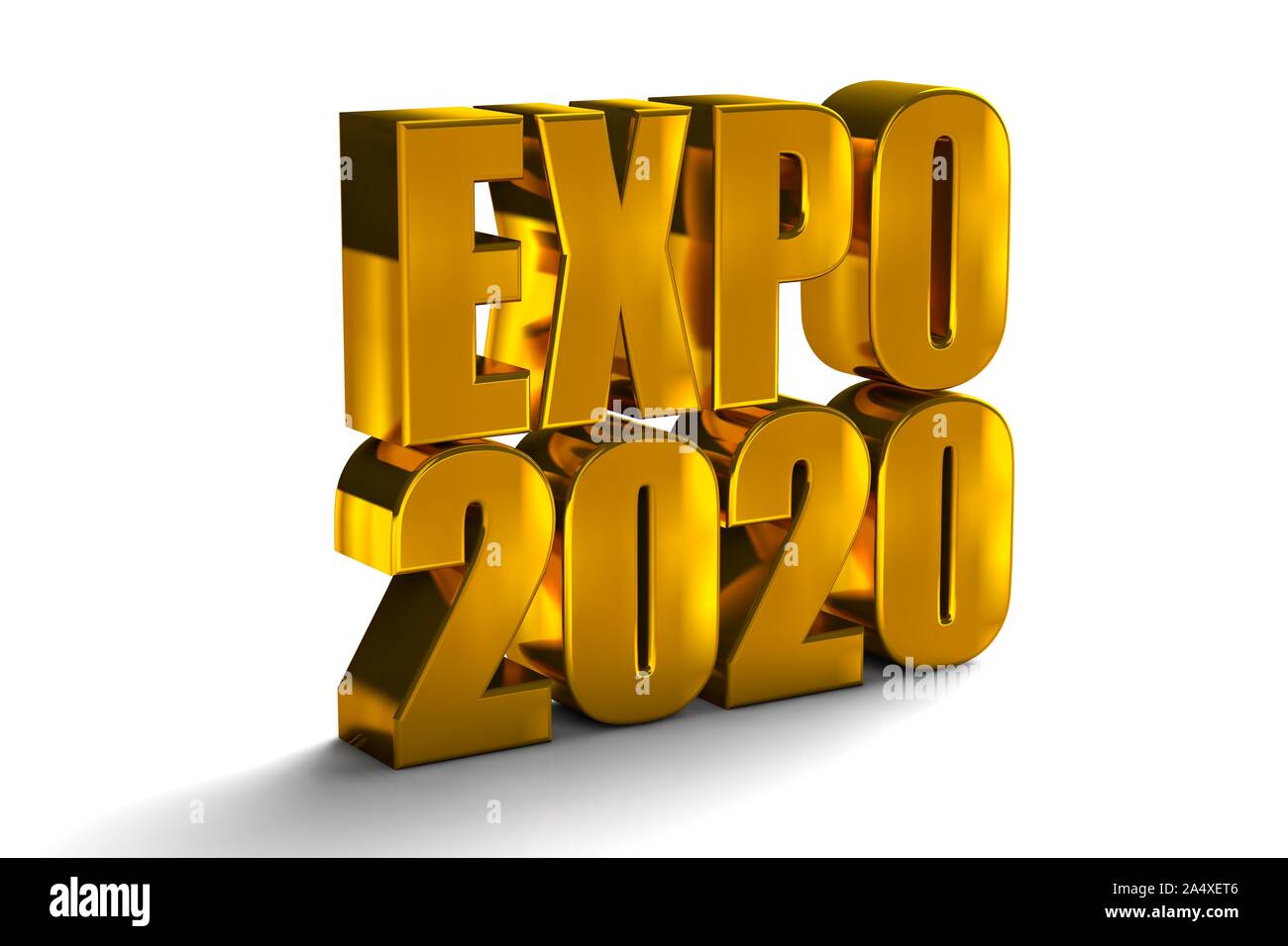 Vae Dubai Expo 2020 3d-glänzend golden, hochwertige 3D-Render auf Weiß isoliert Stockfoto