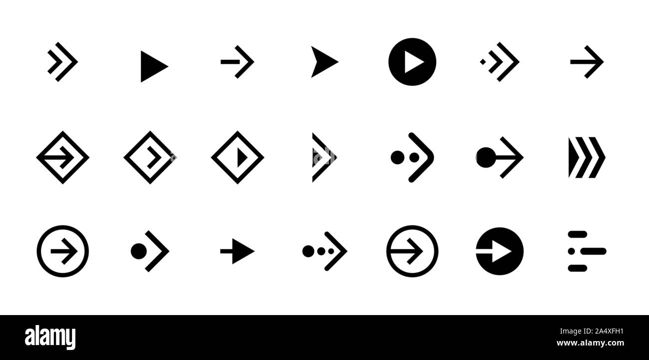 Symbol für schwarze Taste mit Pfeil nach rechts wischen. Anwendung und soziale Netzwerk Scroll Cursor Piktogramm für Web-Design oder App. Vektor-Navigation nächste Richtung Zeiger ui-Schnittstelle Sammlung eps Illustration Stock Vektor
