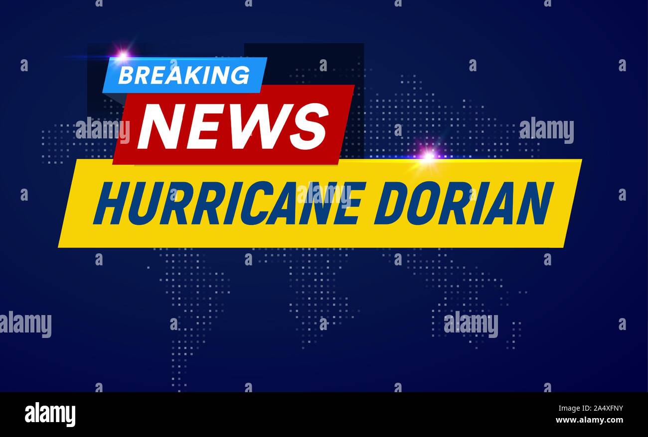 Dorian Hurrikan Wirbelsturm auf USA-Karte, Typhoon Spirale Sturm über Florida, spin Vortex auf schwarzem Hintergrund, Nachrichten TV Flachbild Vector Illustration. Stock Vektor