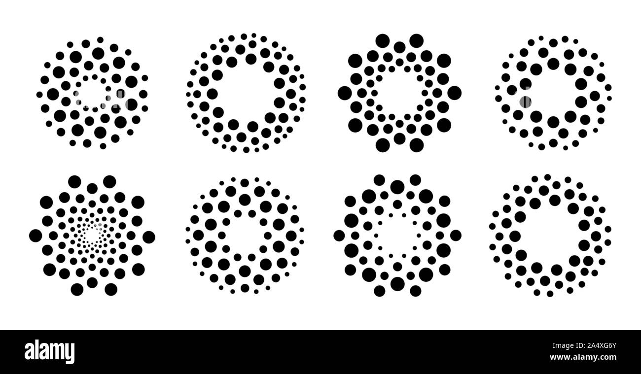 Dot-Logo. Abstrakte Technik runde Zeichen gesetzt. Schwarze Kreise. Moderne Wohnung einfaches Symbol Idee. Konzept Design für Business. Isoliert Stock Vektor