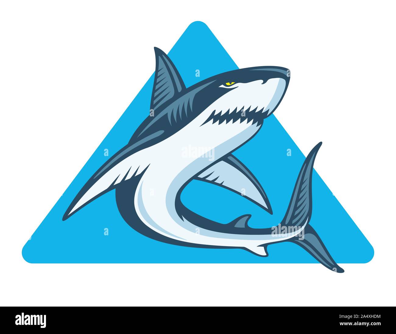 Wütend shark in blaues Dreieck, Vector Illustration. Maskottchen oder Logo Vorlage. Stock Vektor