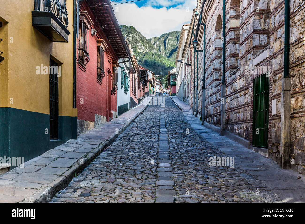 Bunte Straßen in La Candelaria Aera Bogota Kapital Stadt von Kolumbien Südamerika Stockfoto