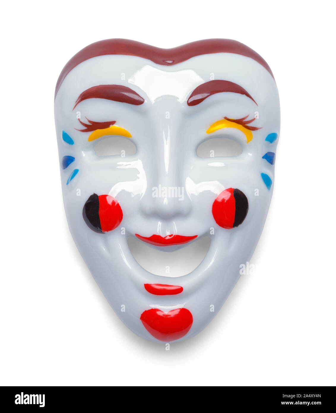 Comedy Theater Film Maske isoliert auf weißem Hintergrund. Stockfoto